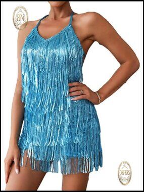 Polyester Halter Tassel Fringe Romper Mini Dress Backless Jumpsuit